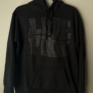 PINK Victoria's Secret Black Hoodie with Studded 'LIVE FREE' Graphic